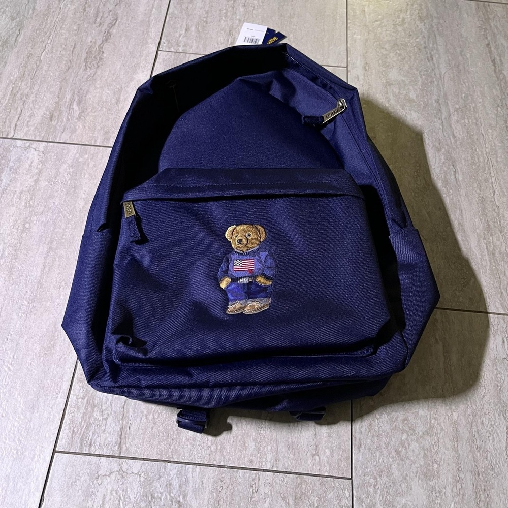 Polo Ralph Lauren Blue 19" Polo Bear Backpack Laptop Sleeve Men New Tags Bag